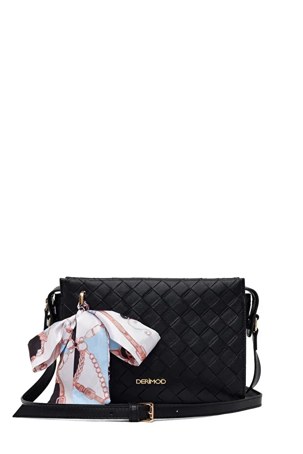 Women's Black Long Strap Printed Crossbody Bag 26SBD230626