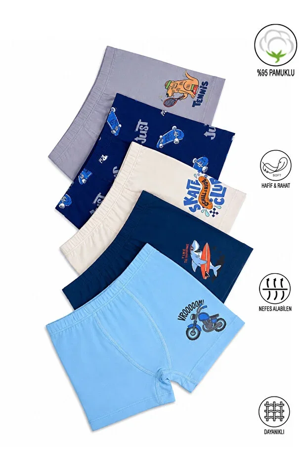 ÖZKAN Underwear 31802 5-Pack Boys' Cotton Mixed Color Patterned Soft Comfortable Short Boxer