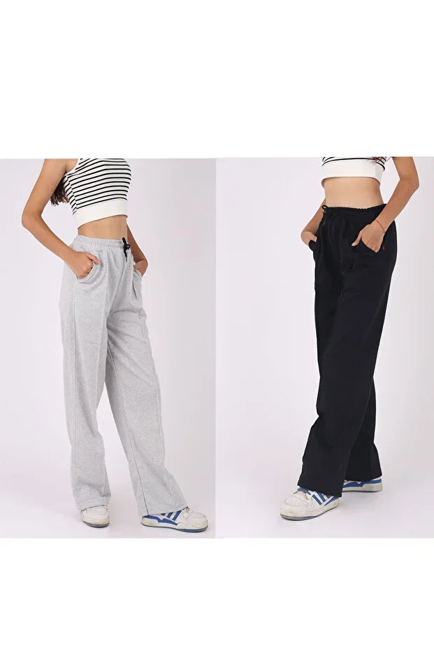 2 pcs Pipe leg and side pocket relaxed fit drawstring and elastic waist girl's sweatpants
