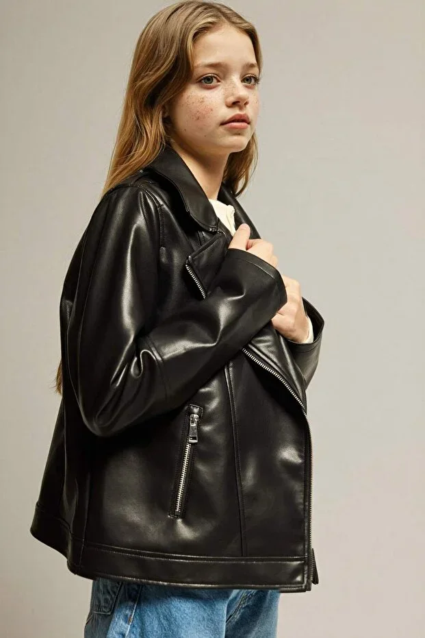 Faux Leather Jacket Girls F8742A826SP