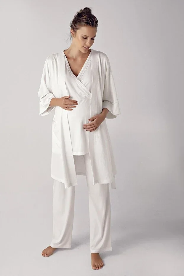 Short Sleeve Flexible Viscose Maternity Robe Pajama Set