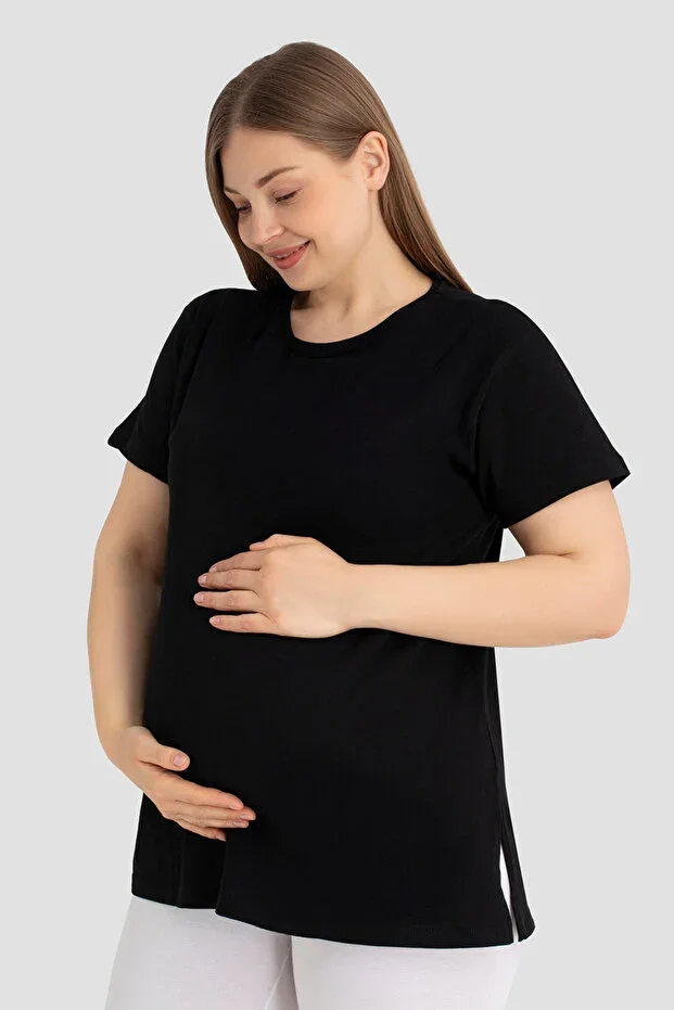 Cotton Lycra Black Short Sleeve Maternity T-Shirt Comfortable and Breathable Maternity Wear