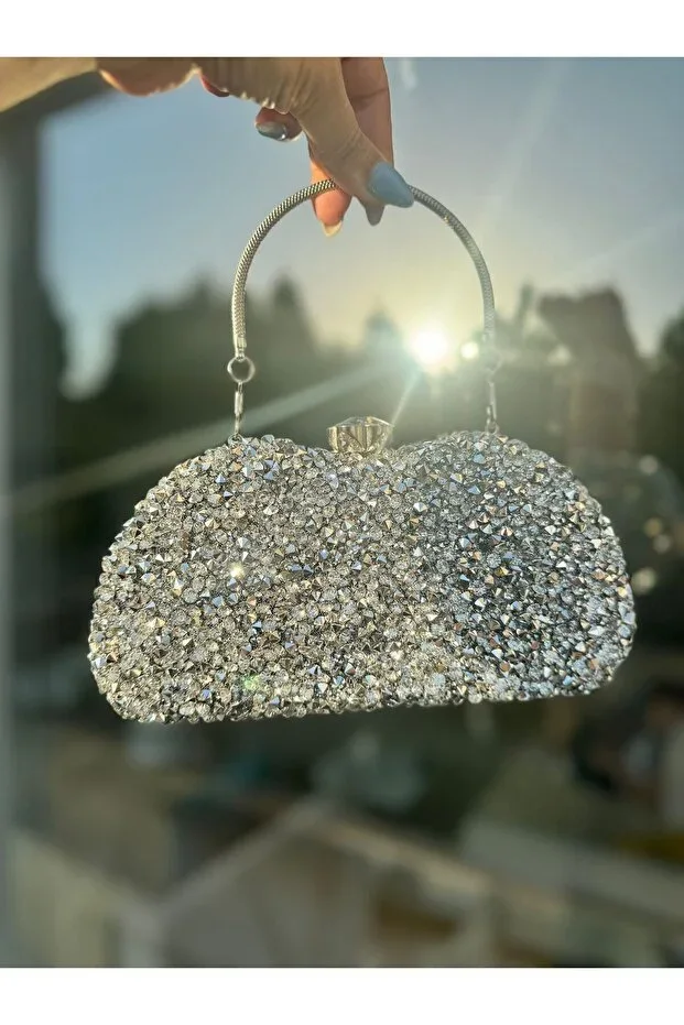 LARGE STONE SHINY EVENING BAG