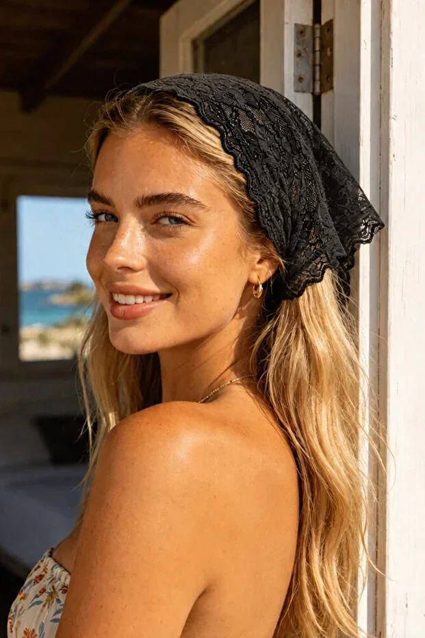 Women's Black Lace Summer Tie Headband