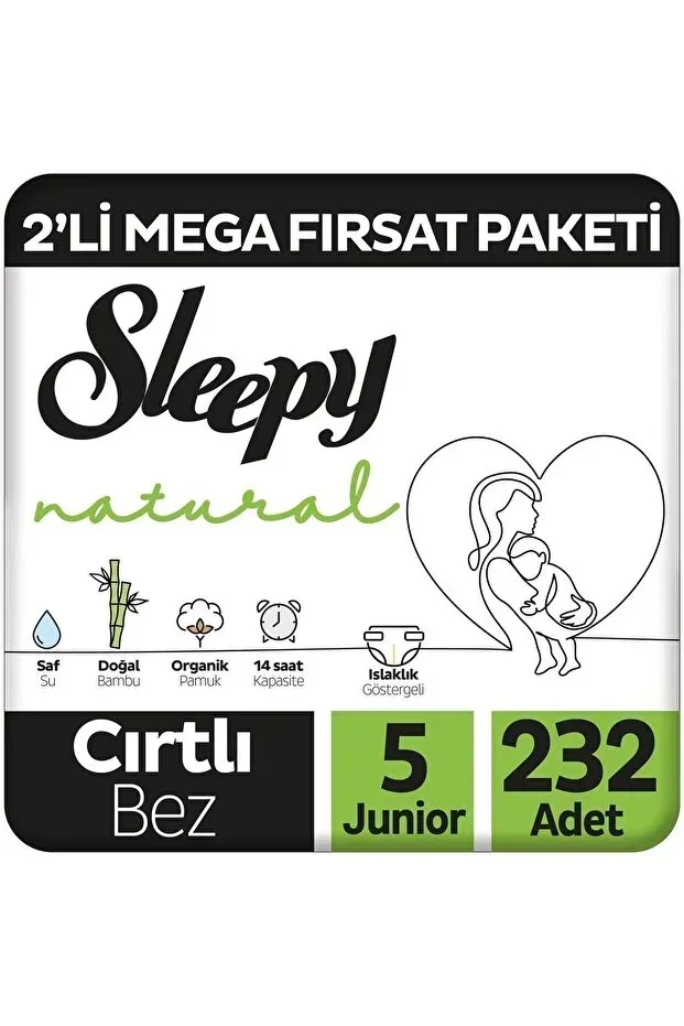 Natural 2'Li Mega Deal Pack Baby Diaper Size 5 Junior 232 Pieces