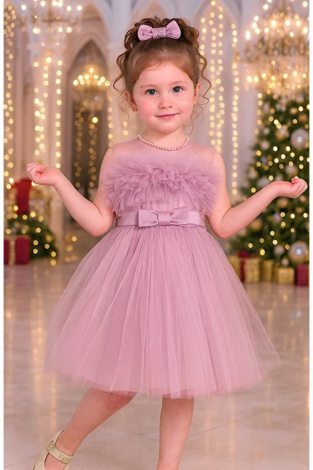 514 Evening Girls' Dress Tulle Satin Pearl Wedding and Birthday