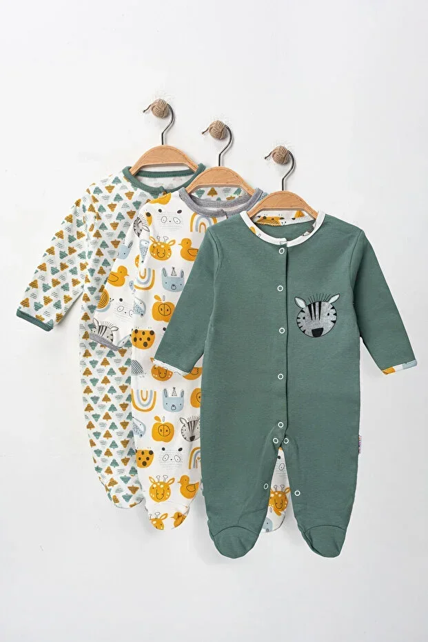 Baby Patterned Seasonal Cotton Newborn 3-6-9 Months 3-Piece Outfit Pajamas Sleepsuit Set