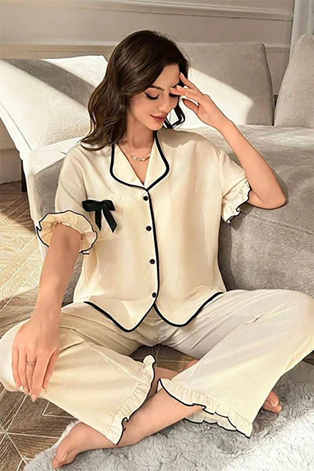 Crushed Button Pajama Set