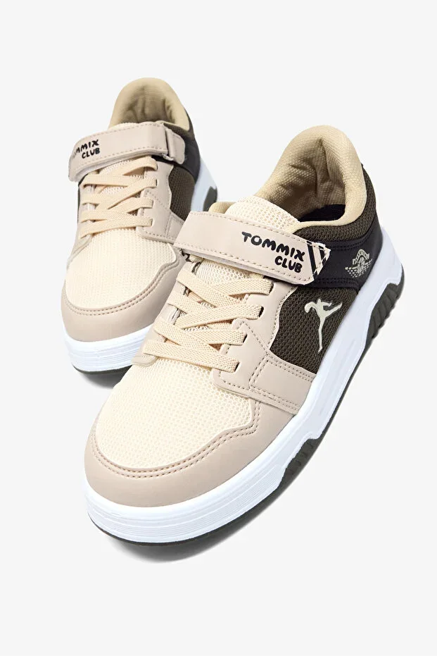Children Unisex Beige Khaki Black Relaxed Fit Orthopedic Velcro Sneaker