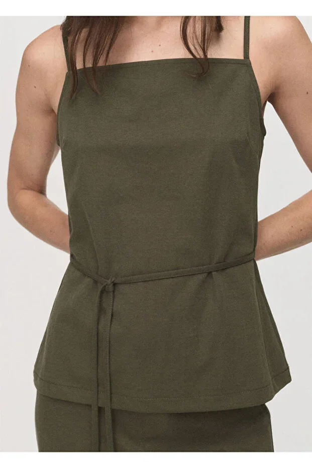 MANGO Cotton blouse with tie detail at the waist