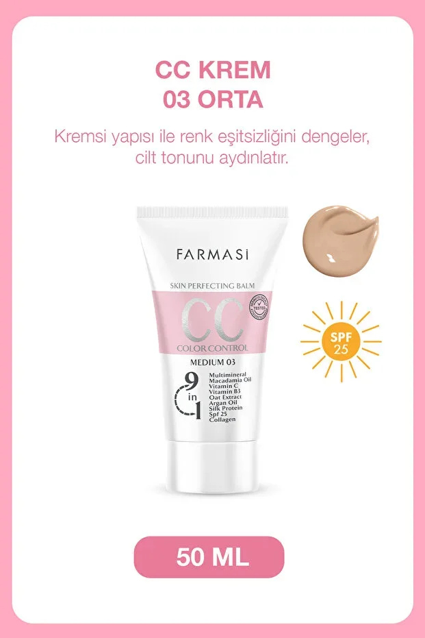 CC Cream | 03 Medium Dark Tone SPF 25 Moisturizing 9 in 1 Tone Equalizer 50 ml