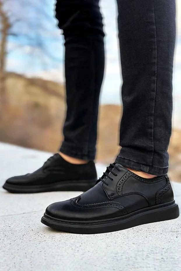 BIG KING Black Patterned Lace-up Men's Classic Shoes