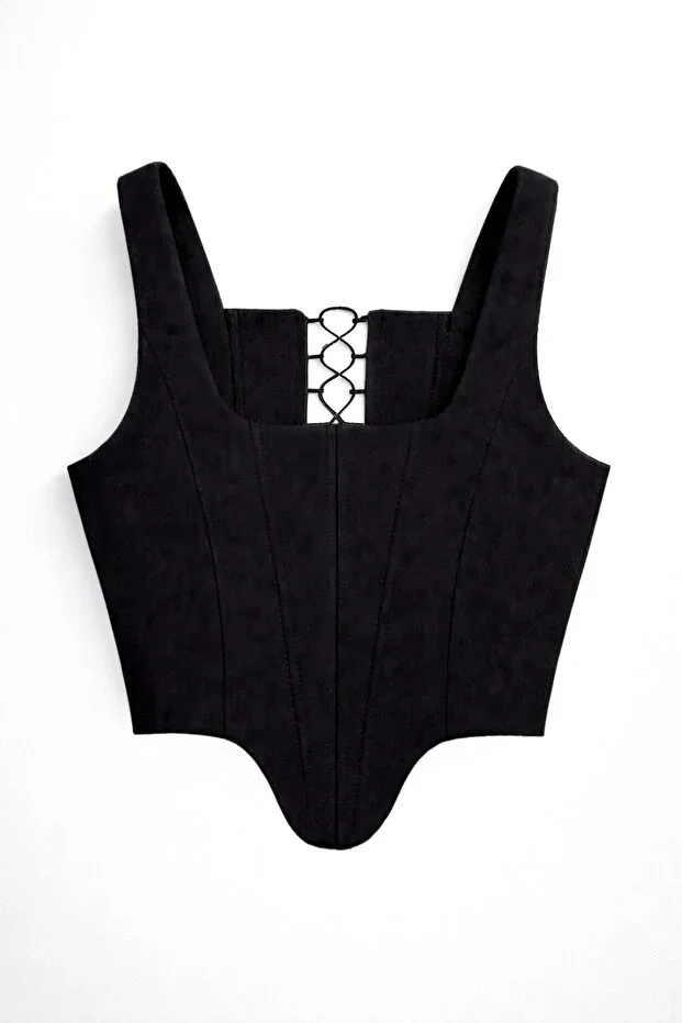 Matte Black Corset - Strappy Corset Bustier