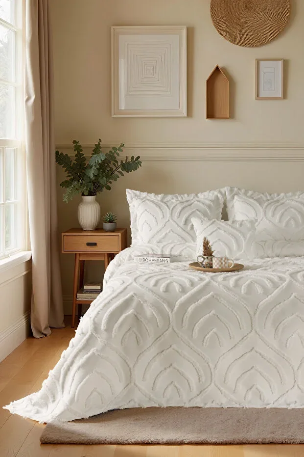 Jun Double Duvet Cover Set ECRU - Scandinavian Bohemian Tassel Cover Set - Stylish Box and Package