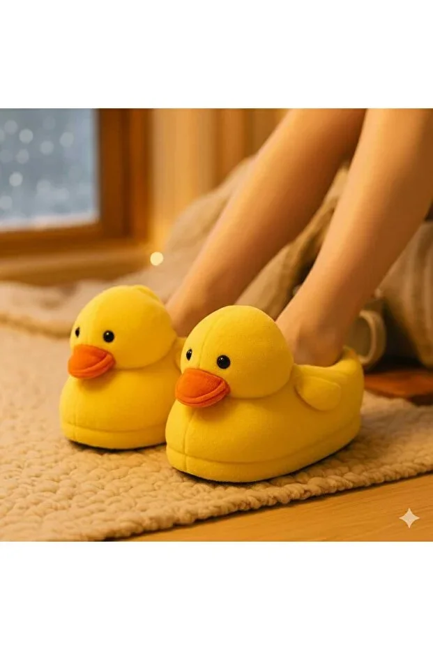 Cute Pink Plush Duck Non-slip Sole Women's Warm Home Slippers