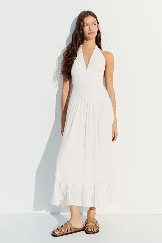 Bershka Metallic Thread Halter Maxi Dress