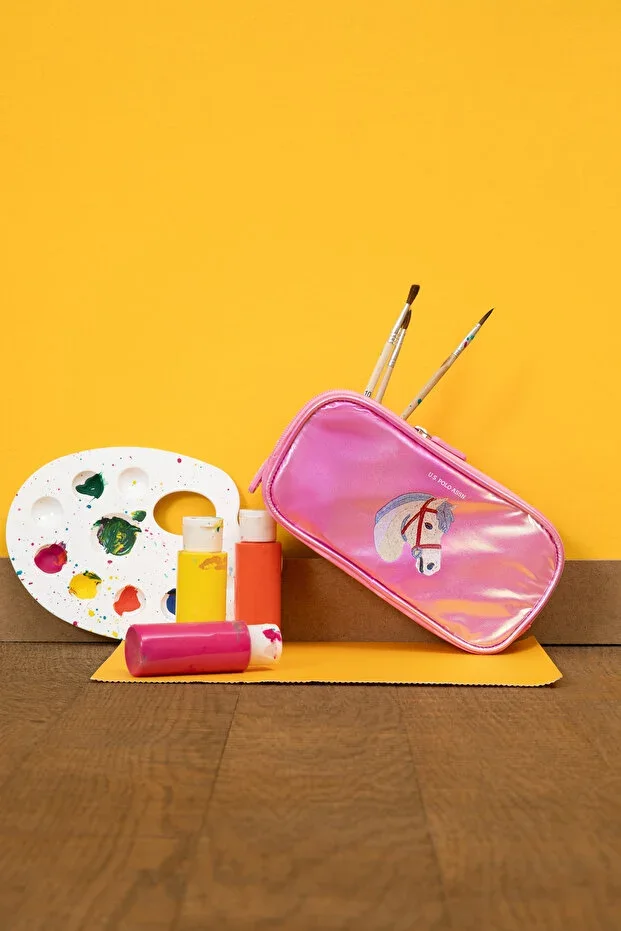 Girls Pink Double Compartment Shiny Pencil Case 50315148-VR041