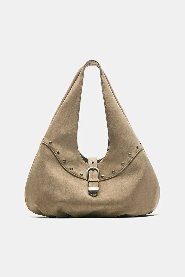 Studded and buckle tote bag