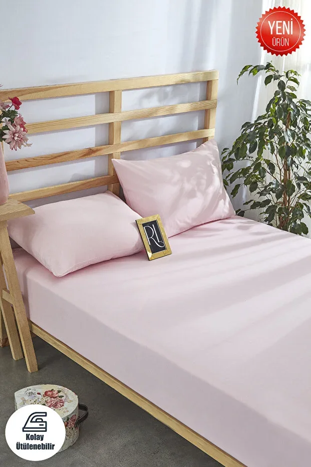 Dusty Pink Elasticated Sheet Set Solid Color Cotton - Pillowcase Single - Double - King Size