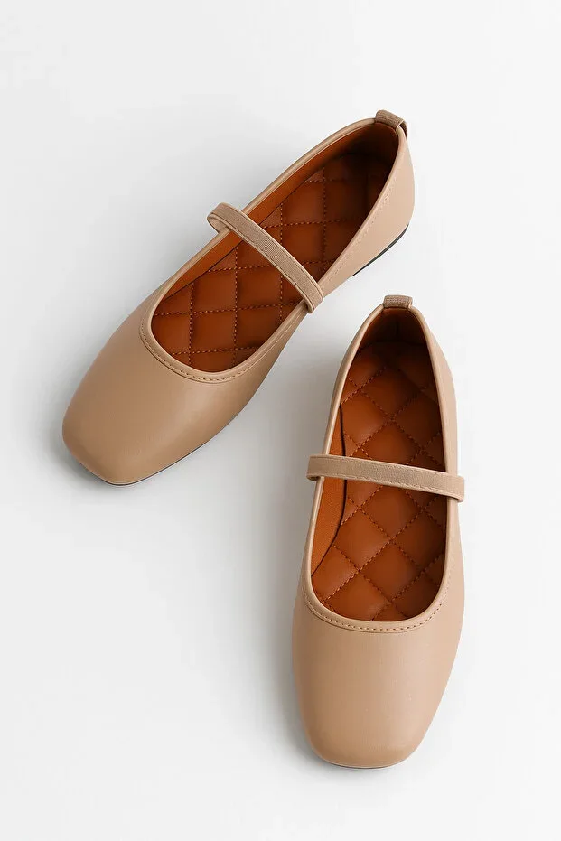Women's Beige Ballet Flats Home Daily & Office Non-Slip Lightweight Comfortable Orthopedic Sole Mother Shoes
