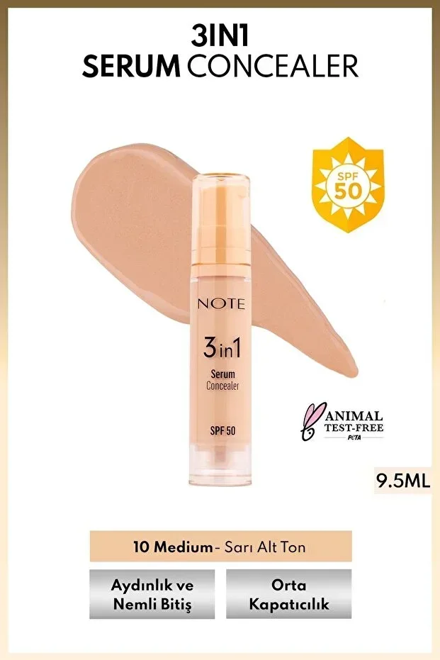 3 in 1 Serum Concealer SPF 50 Moisturizing and Brightening Under-Eye Concealer - 10 Medium