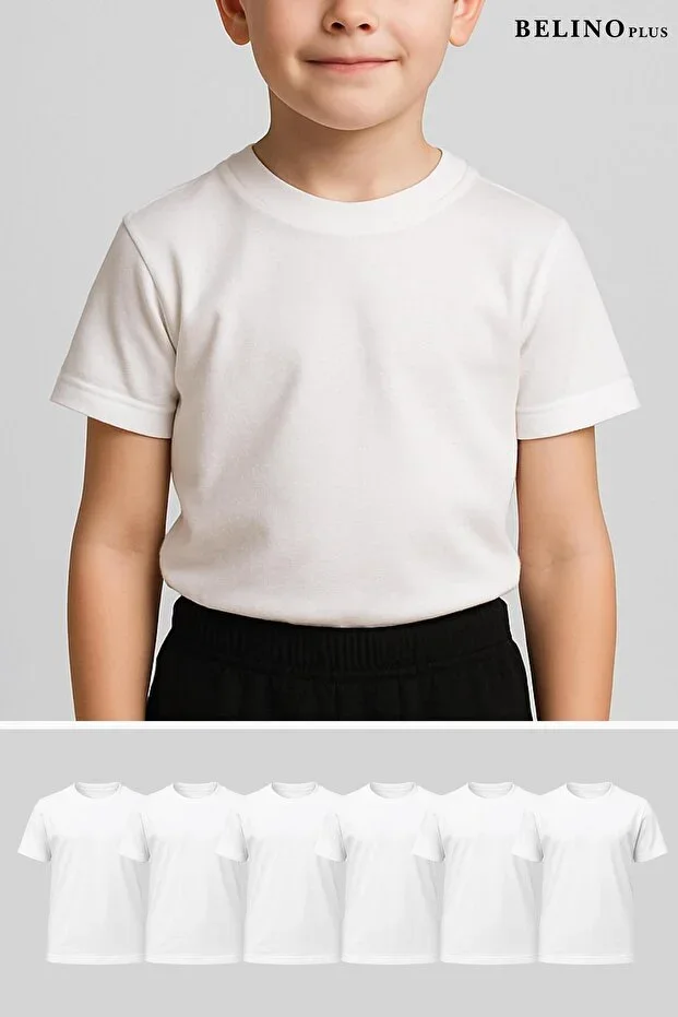 %100 Cotton Boys White Undershirt 6 Pack