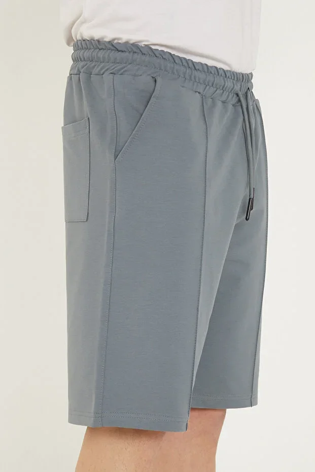 Men's Standard Fit Comfortable Cut Chima Detail Combed Cotton Shorts