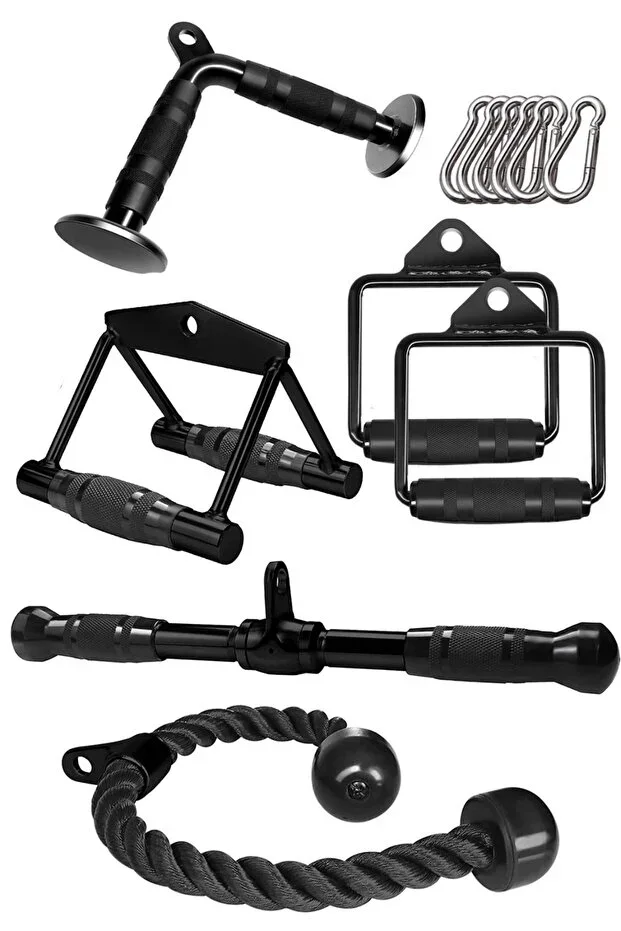 6'li Fitness Aparat Seti - Lat Pushdown - V Bar - Rowing Bar - Triceps Bar - Triceps Halatı