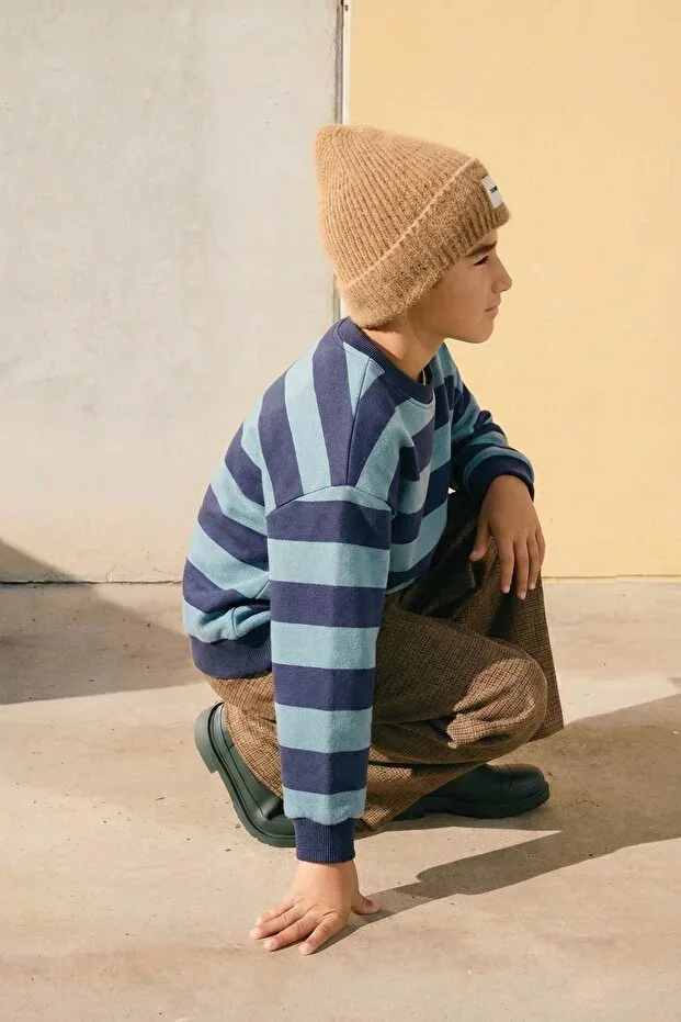 Striped Knit Sweatshirt 2-12 Years Mint Navy