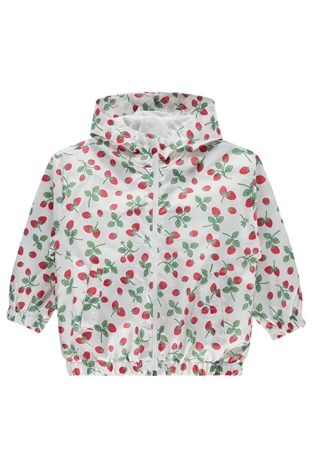 Strawberry Patterned 2-5 Years Raincoat - Ecru 3-4 Years
