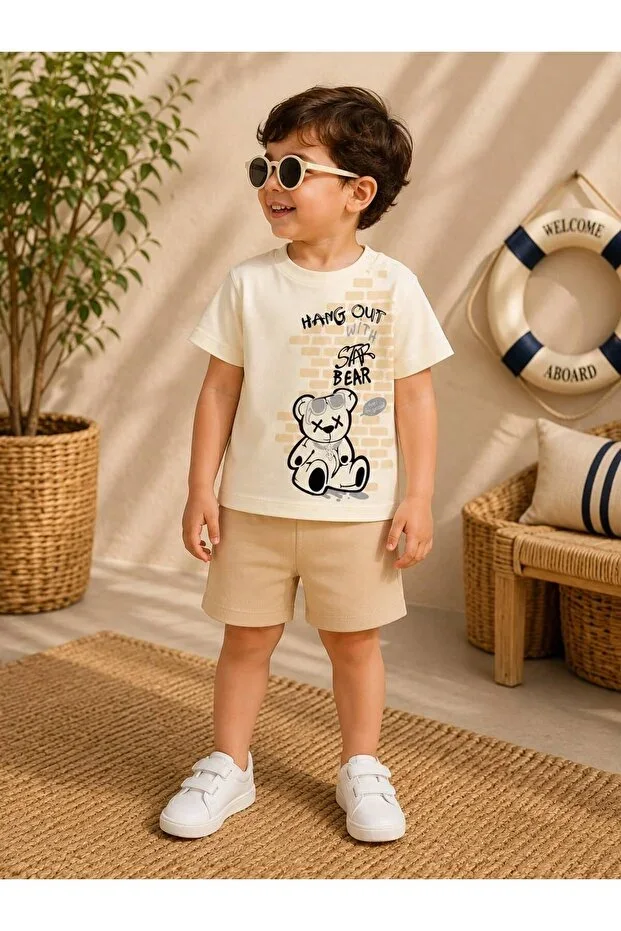 Bear Print Summer Shorts Baby Set 0-24 Months