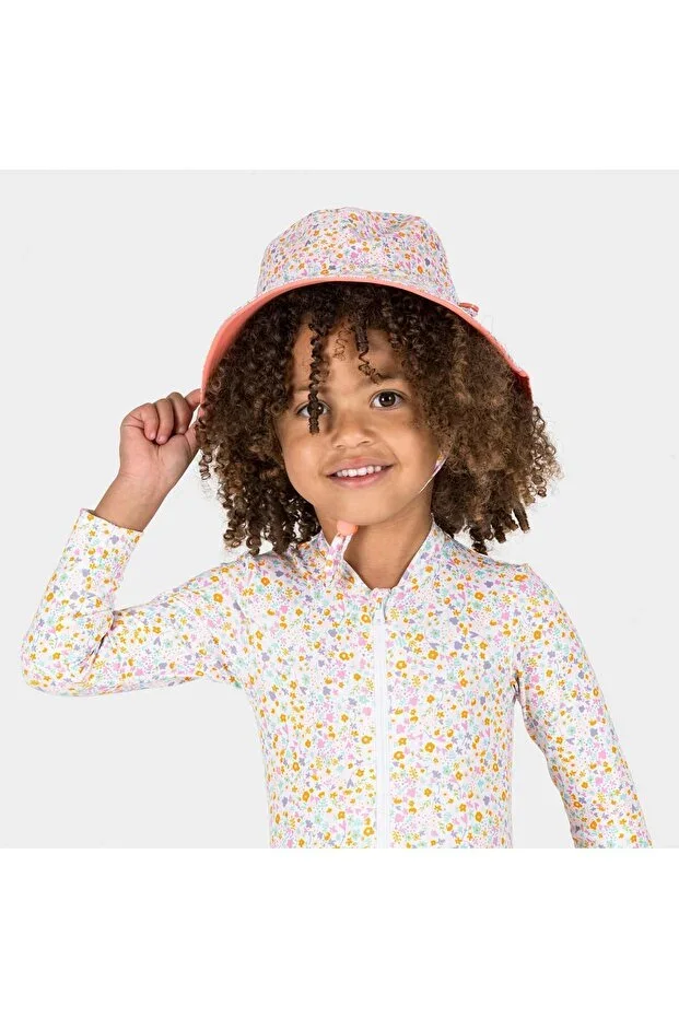 Baby UV Protection Double-Sided Hat - Coral Color - Floral