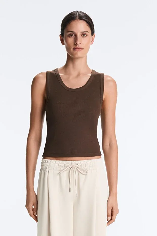 Oysho Cotton and Modal Wide Strap Ribbed T-shirt