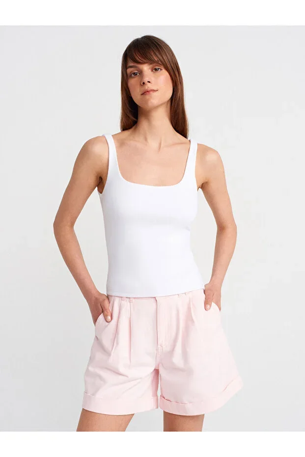 21057 Wide Strap Cotton Top-White