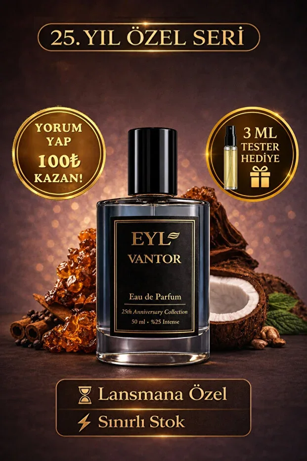 VANTOR %25 Essence EDP 50 ml Men's Perfume Lasting Amber Woody Masculine Scent