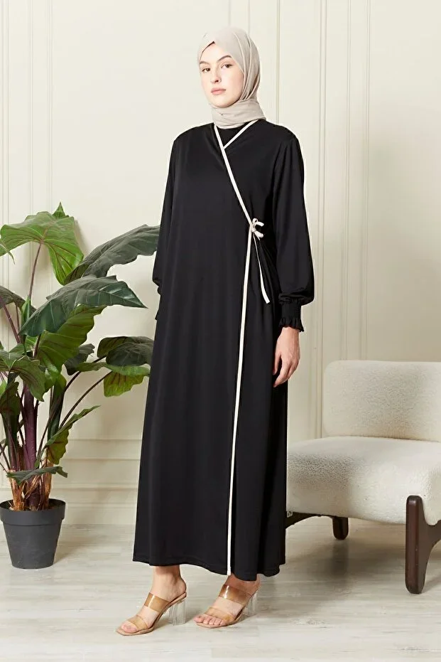AVVER Women's Prayer Dress with Sleeve Detail, Lapel Collar, and Side Tie