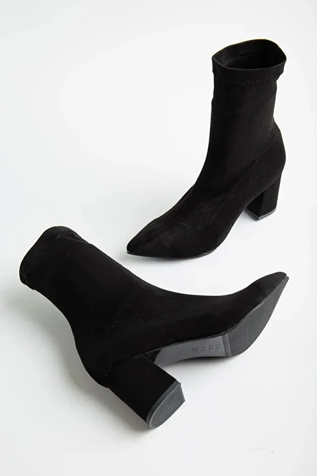 Pointed Toe Chunky Heel Stretch Boot