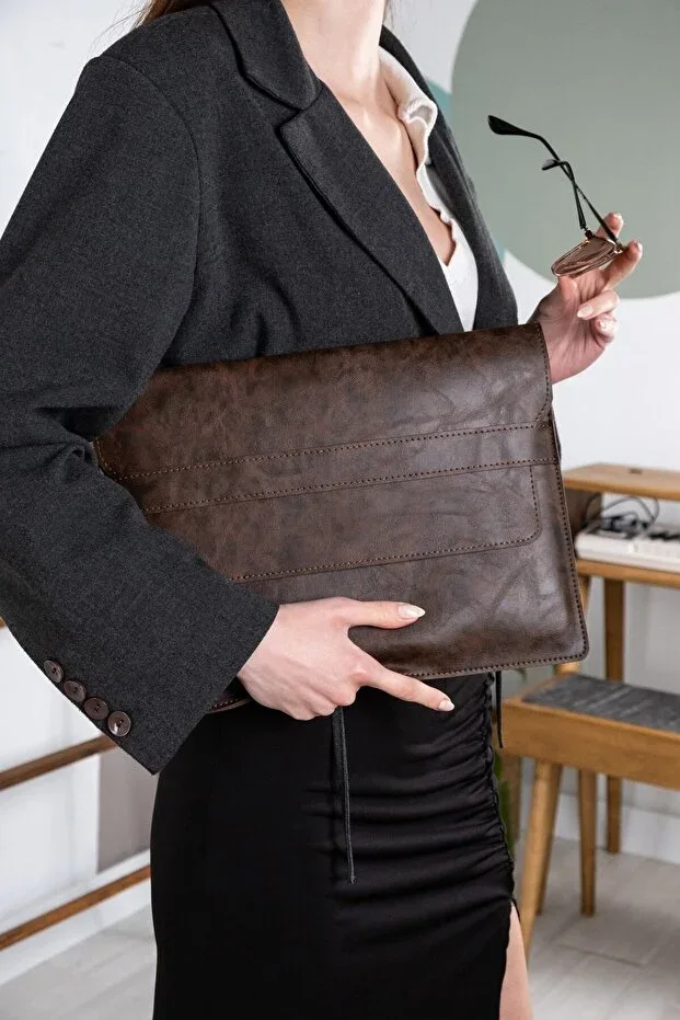 PU Leather Brown 13 13.3 13.6'' Notebook Laptop Case Macbook Air Pro M1 M2 M3 M4 Bag Portfolio