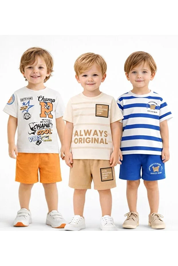 Boys T-shirt Shorts 3 Piece Set Summer Cotton