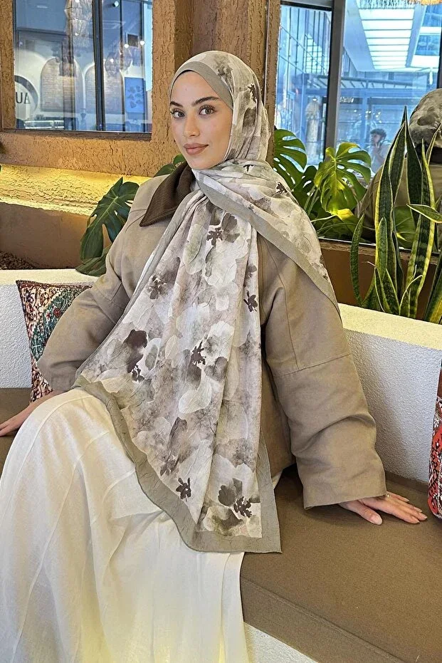 Batik Flower Pattern Bamboo Scarf Sage