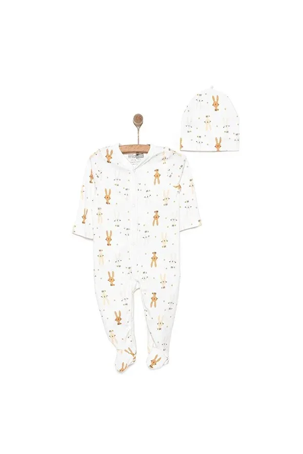 Hello Baby Newborn Animals Print Girls Jumpsuit-Hat Baby Girl