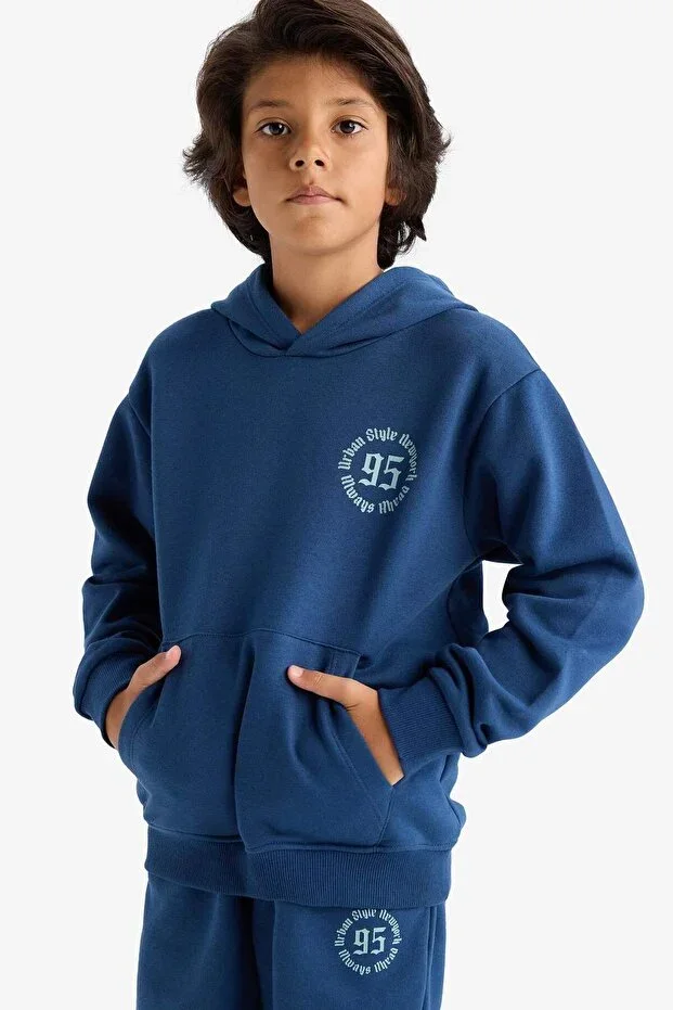 Hooded Printed Fleece Lined Sweatshirt for Boys E9599A825AU