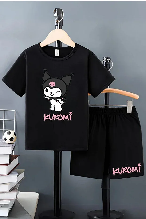 Kuromi Printed Girls Boys Kids Shorts T-Shirt Set