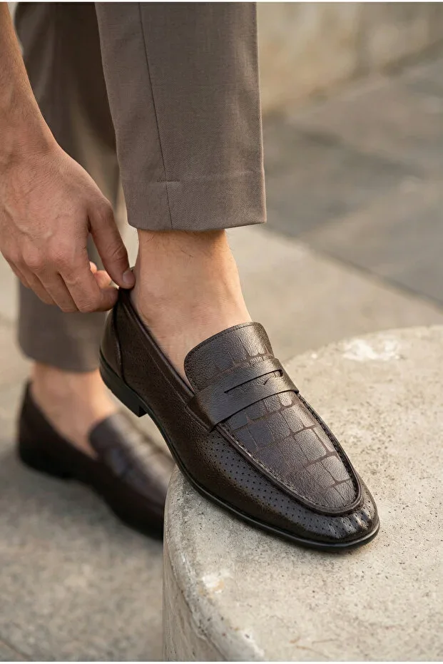 D575 Daily Men's Complete Inner Outer Genuine Leather Men's Classic Laser Cut Shoes
