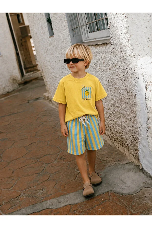 100% Cotton Print T-Shirt & Striped Shorts 2-Piece Boys Set