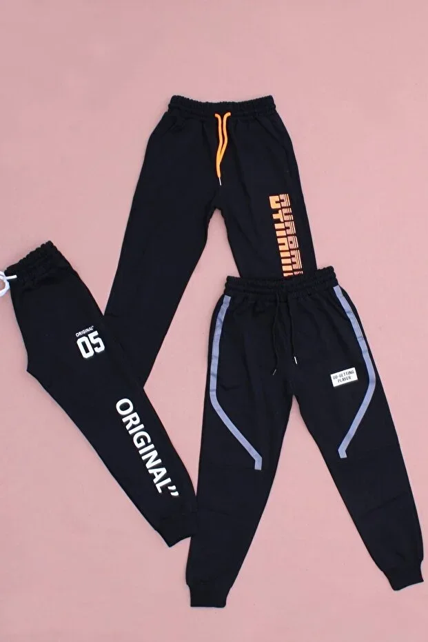 3-Piece Different Print Detailed, Elastic Waist Boys' Sweatpants