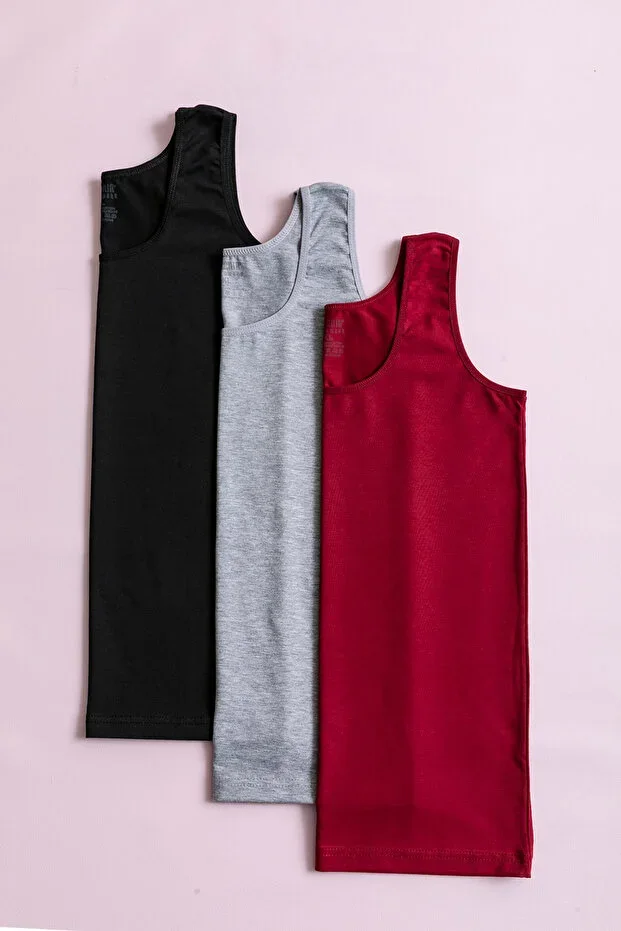 Women's Black Burgundy Grey 3-Pack Wide Strap Lycra Undershirt