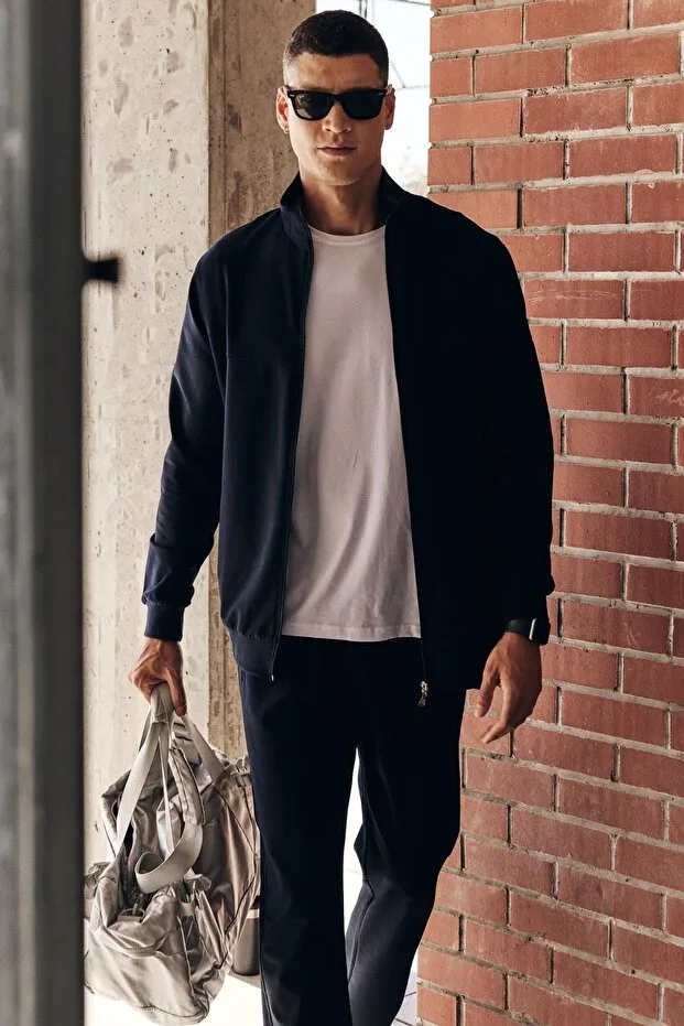 Navy Blue Cotton Thick Soft Textured Comfort Fit Basic Men's Tracksuit - 85260
