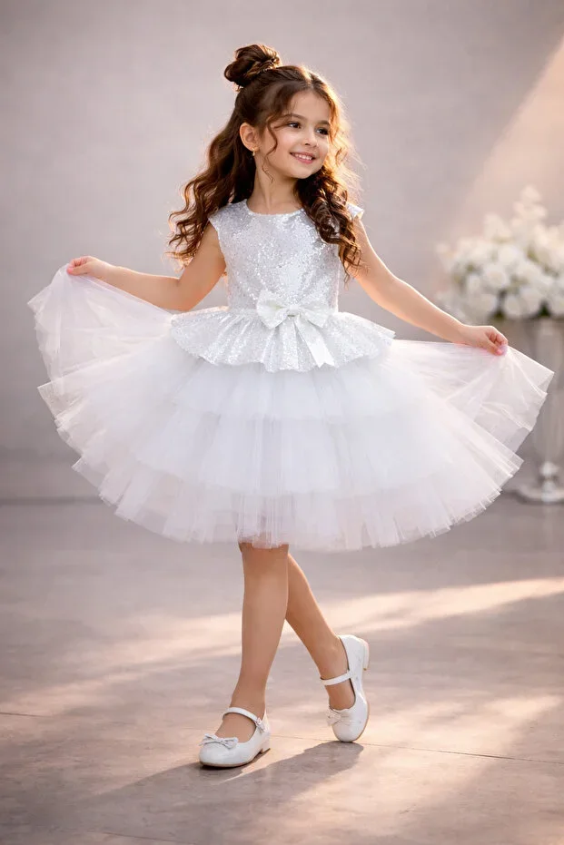 Girls' Tulle Evening Party and Birthday Dress with Skirt