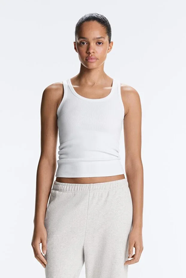 Oysho Cotton and Modal Ribbed Strap T-shirt